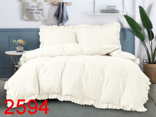 Pościel z falbanką 160x200 kremowa  z prześcieradłem