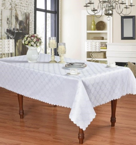 Obrus plamoodporny 160x350 biały bieżnik koniczynka marokańska