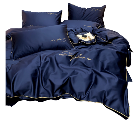 Pościel ze złota lamówką 200x220 granatowa
