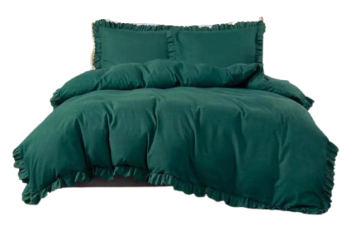 Pościel z falbanką 160x200 butelkowa zieleń