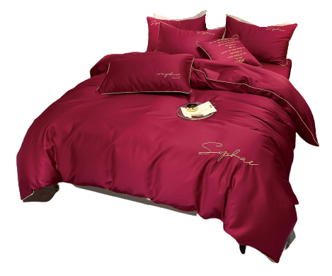 Pościel ze złota lamówką 140x200 bordowa