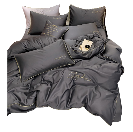Pościel ze złota lamówką 140x200 grafitowa