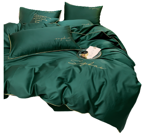Pościel ze złota lamówką 140x200 butelkowa zieleń