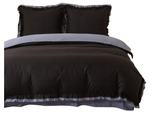 Pościel dwukolorowa z falbanka 200x220 czarny/szary  