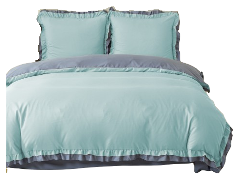 Pościel dwukolorowa z falbanka 200x220 mięta/szary 