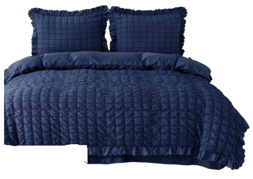 Pościel muślinowa z falbanką 160x200 granatowa