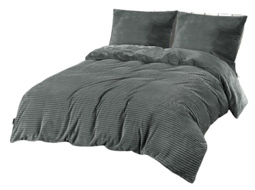 Pościel polarowa w prążki 160x200 "MIŚ" mikrofibra grafitowa 
