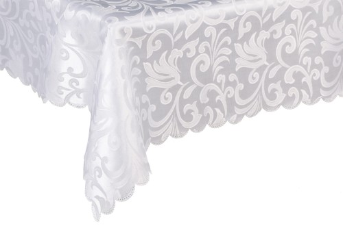 Obrus plamoodporny 160x350 biały bieżnik kwiaty